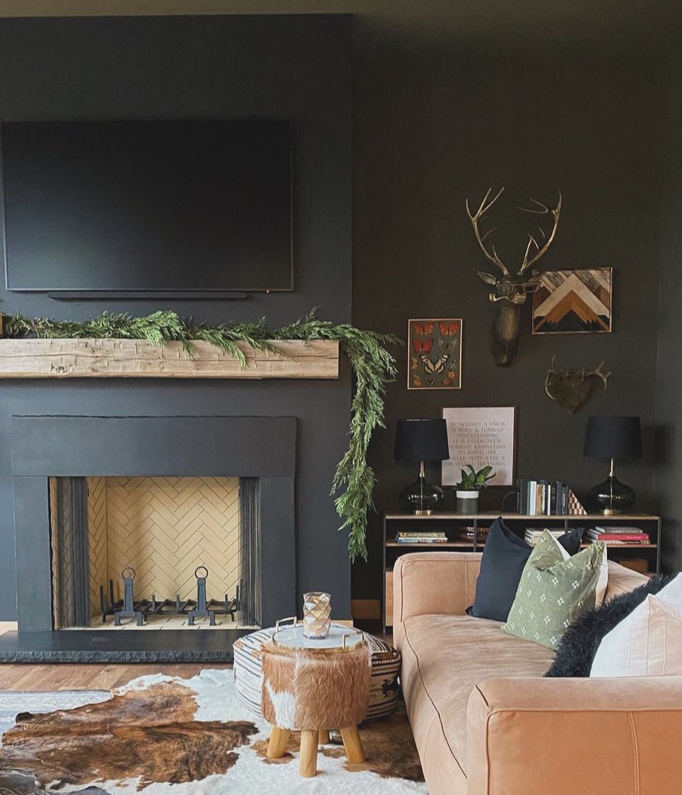 12. Surround a Tan Sofa With Deep Charcoal Walls