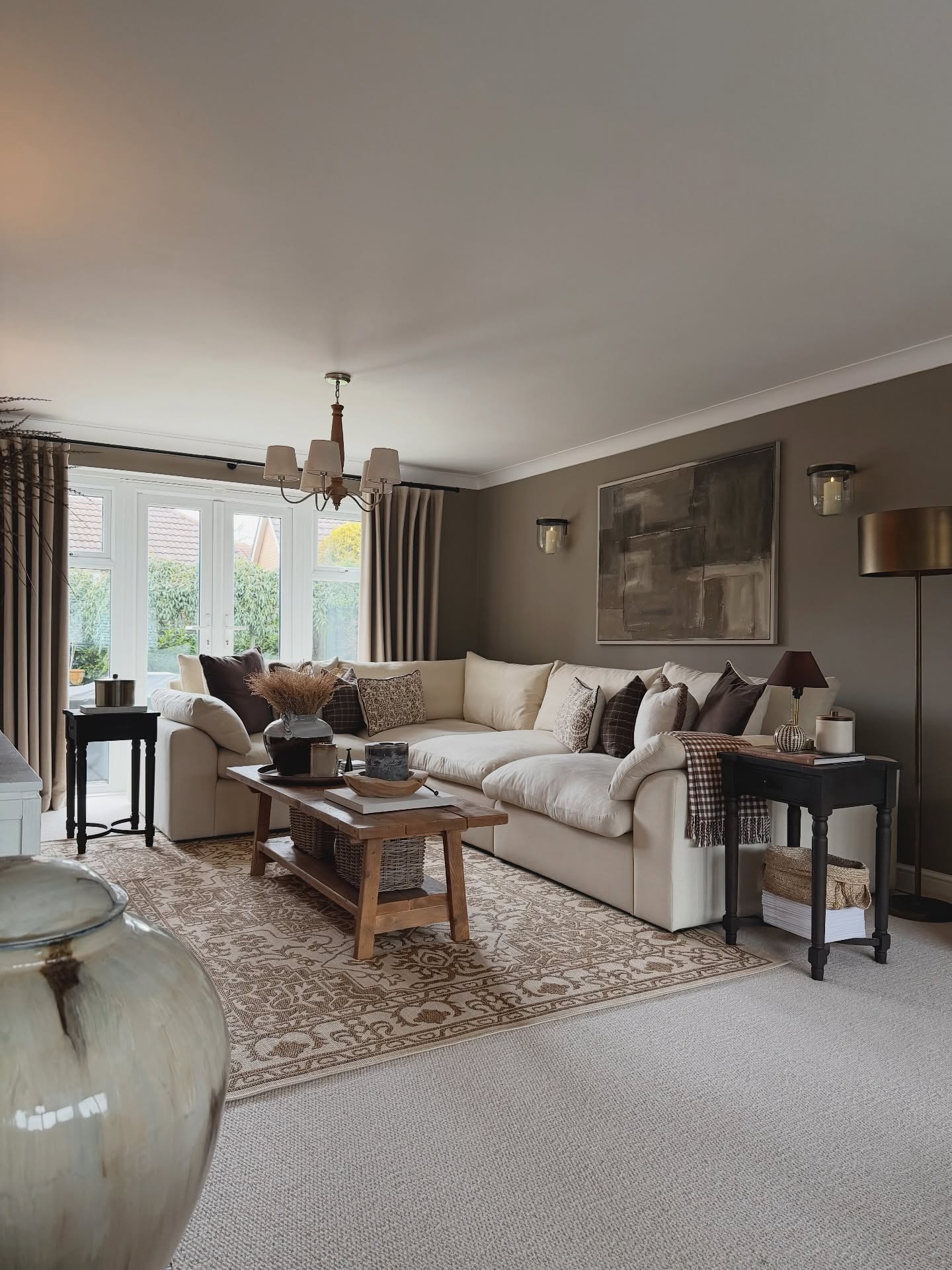 14. Layer Brown Furniture Over Gray Carpet