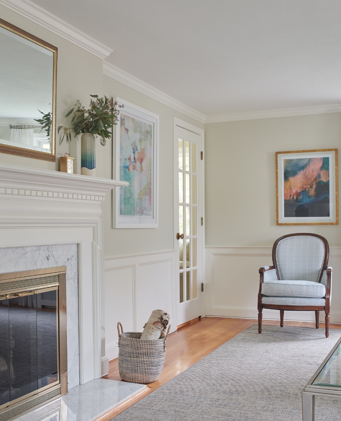 17. Give a Gray Accent Chair a Brown Wood Frame