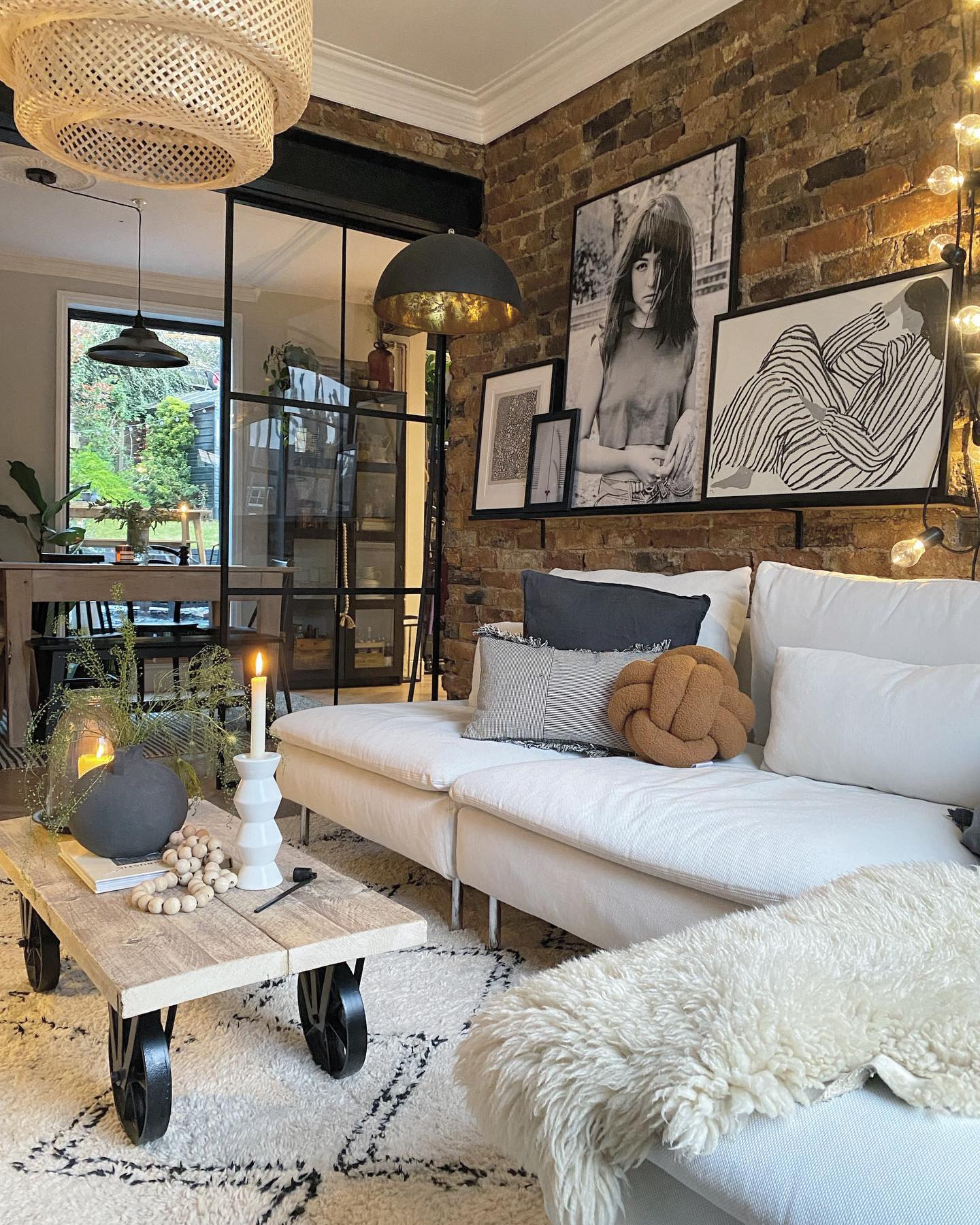 8. Pair Rough Brick With a Wheeled Coffee Table
