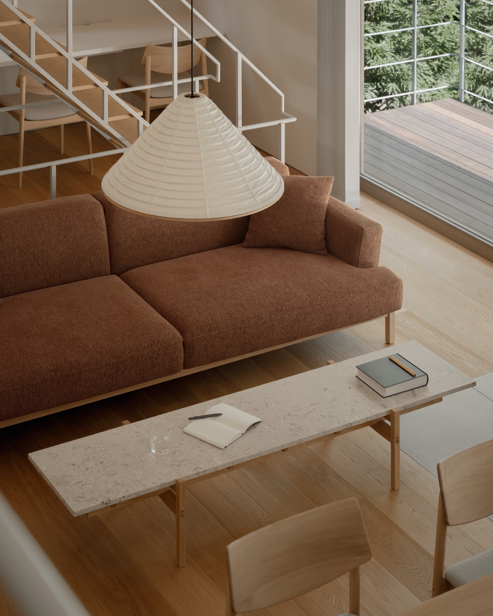 3. Warm Pale Wood With Earthy Upholstery