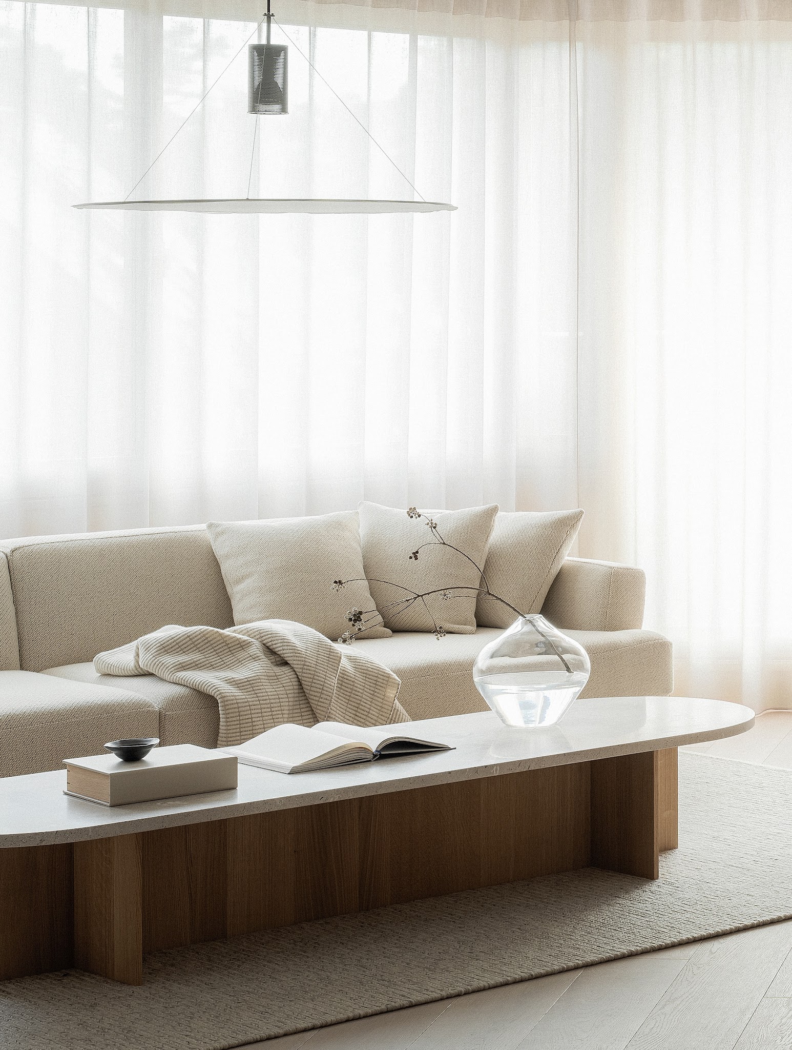 6. Keep a Long Coffee Table Light and Simple