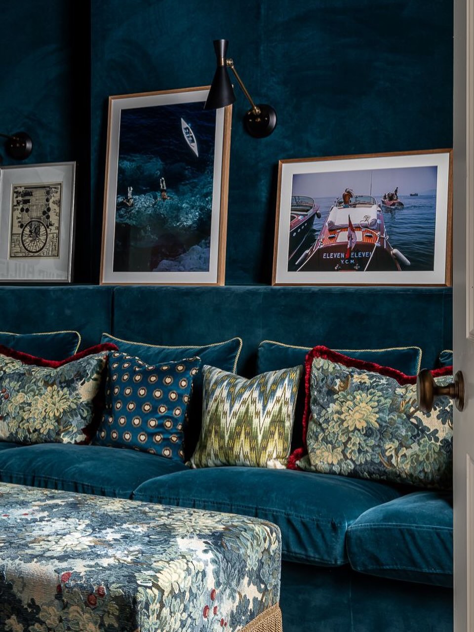 6. Layer Teal with Patterned Pillows
