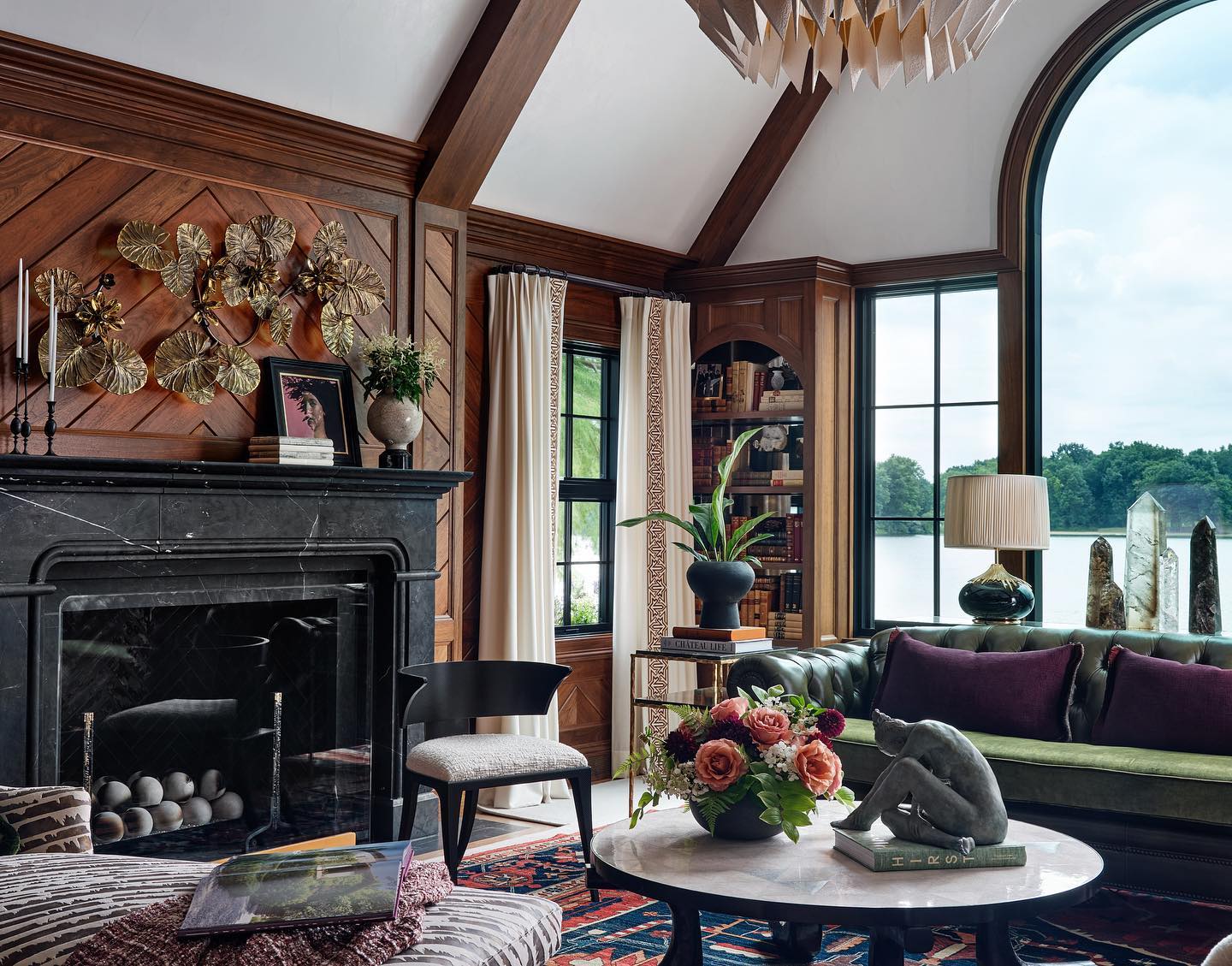 7. Balance Emerald Upholstery with Warm Wood