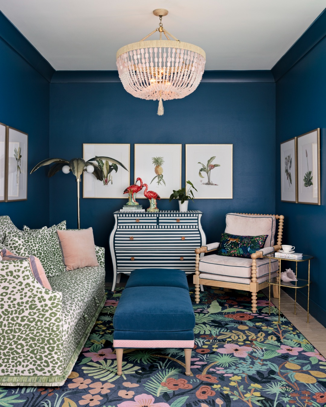 8. Soften Teal with Blush and Botanical Prints