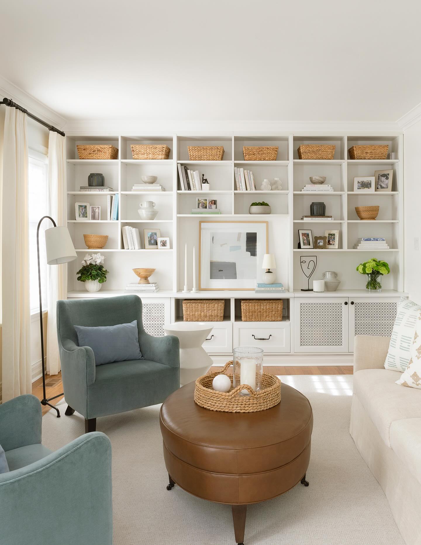 15. Organize a Family Library Around a Round Ottoman