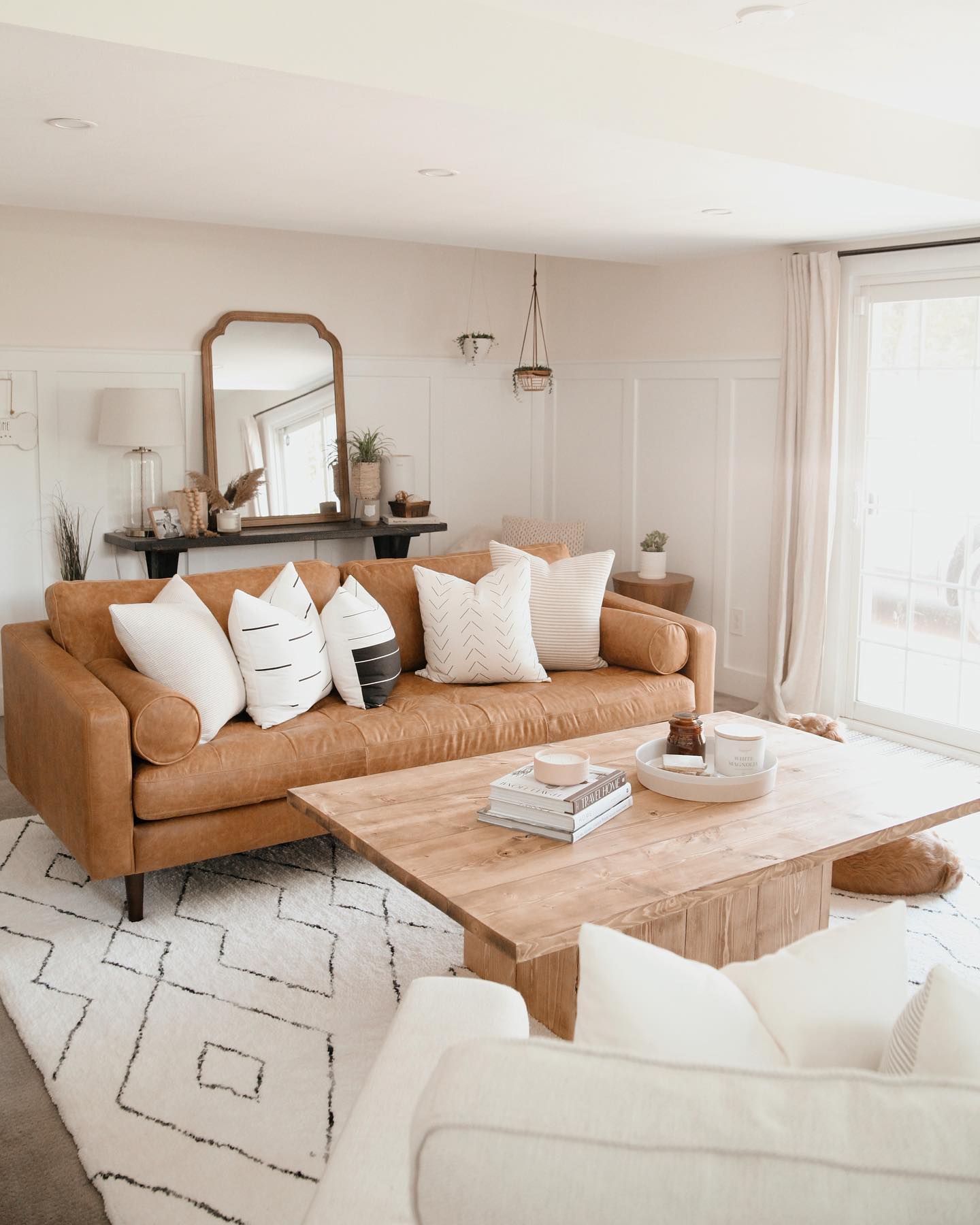 10. Float a Tan Sofa in Front of a Console