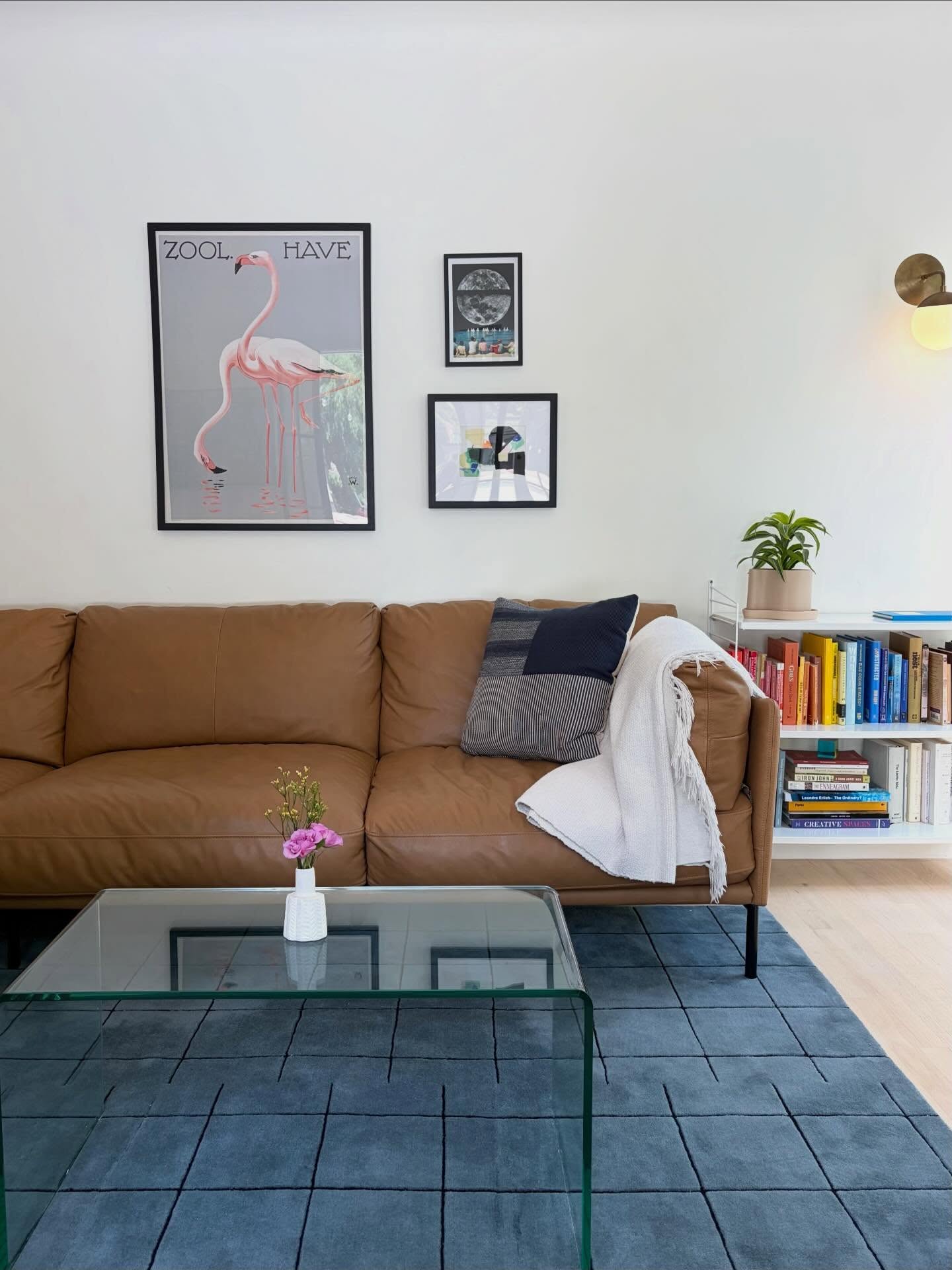 12. Show Off a Blue Rug With a Glass Coffee Table