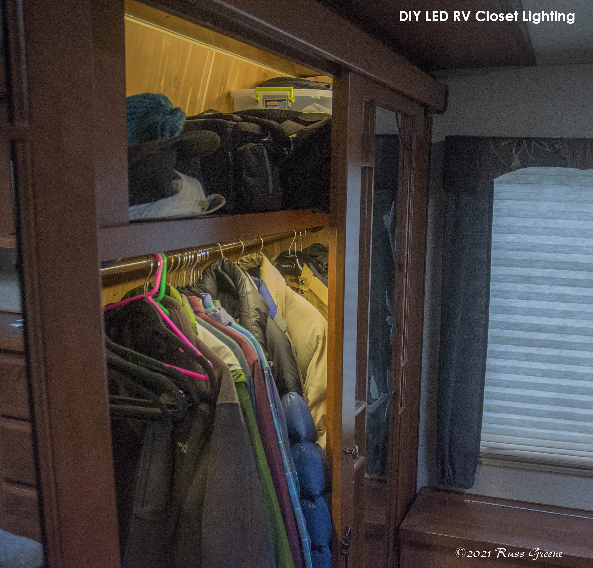 19. Put LED Bars Above and Below a Closet Shelf