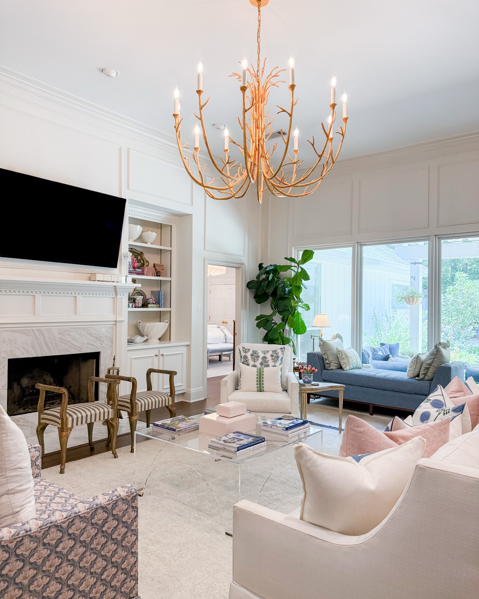 6. Tuck Slim Shelves Beside the Fireplace