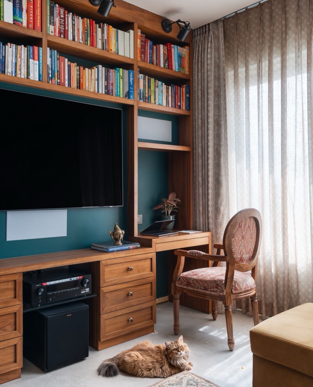 7. Combine Books, Television, and a Compact Desk