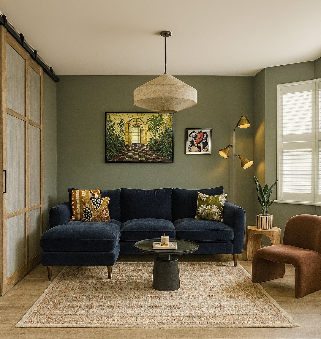 10. Set Navy Seating Against Sage and Tan