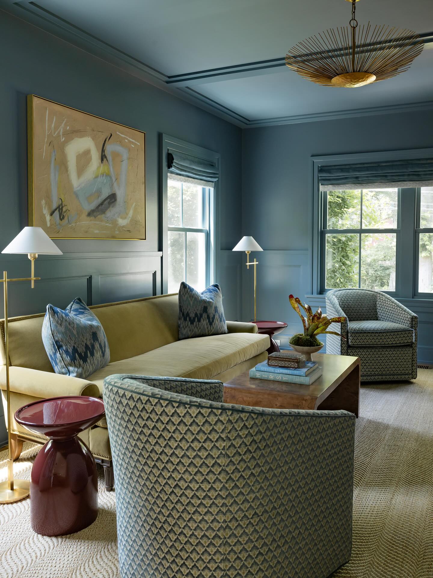 11. Layer Slate Blue, Citron, and Burgundy