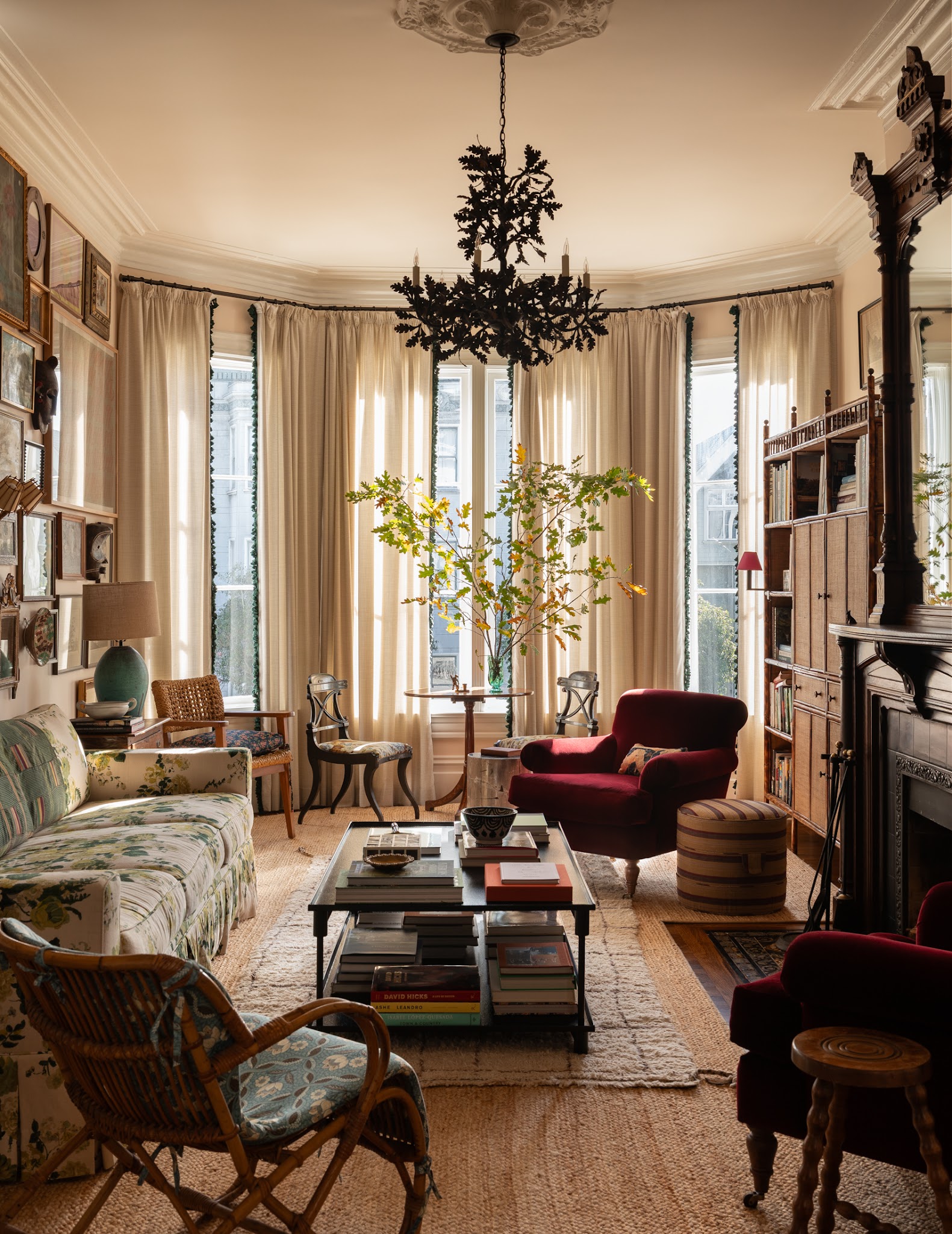 19. Balance a Floral Sofa With Solid Armchairs