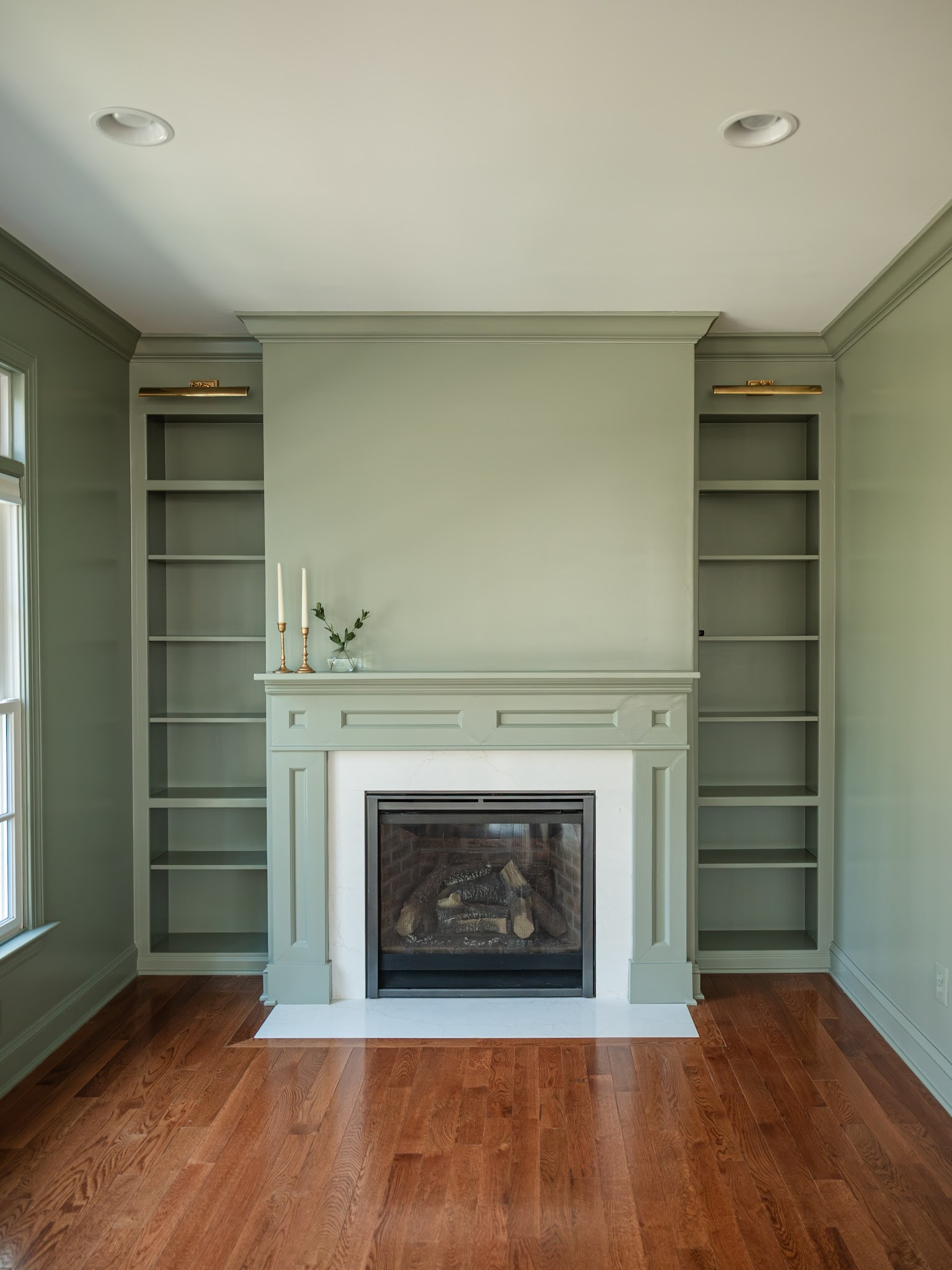 14. Unify the Mantel and Shelves With Sage Green