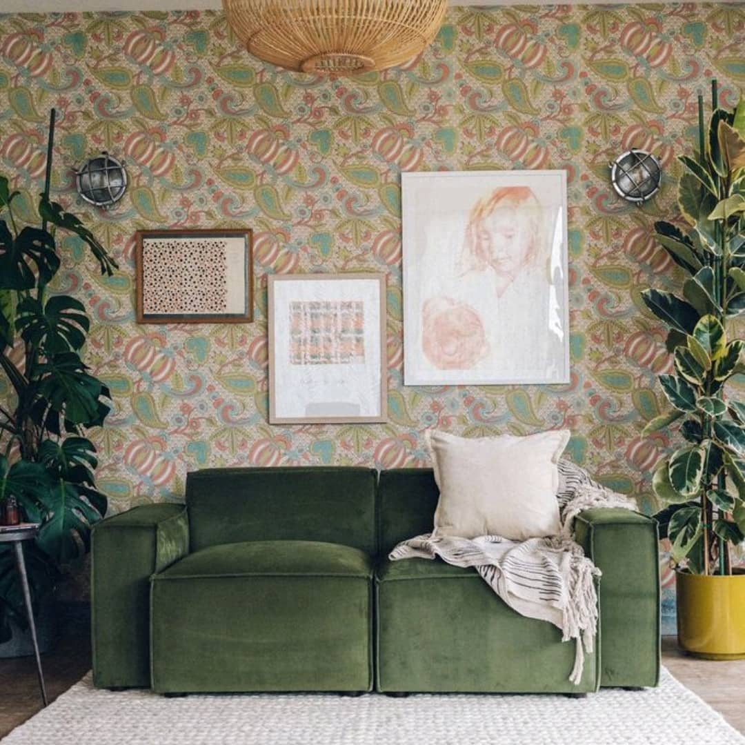 14. Balance Patterned Wallpaper With a Plain Sofa