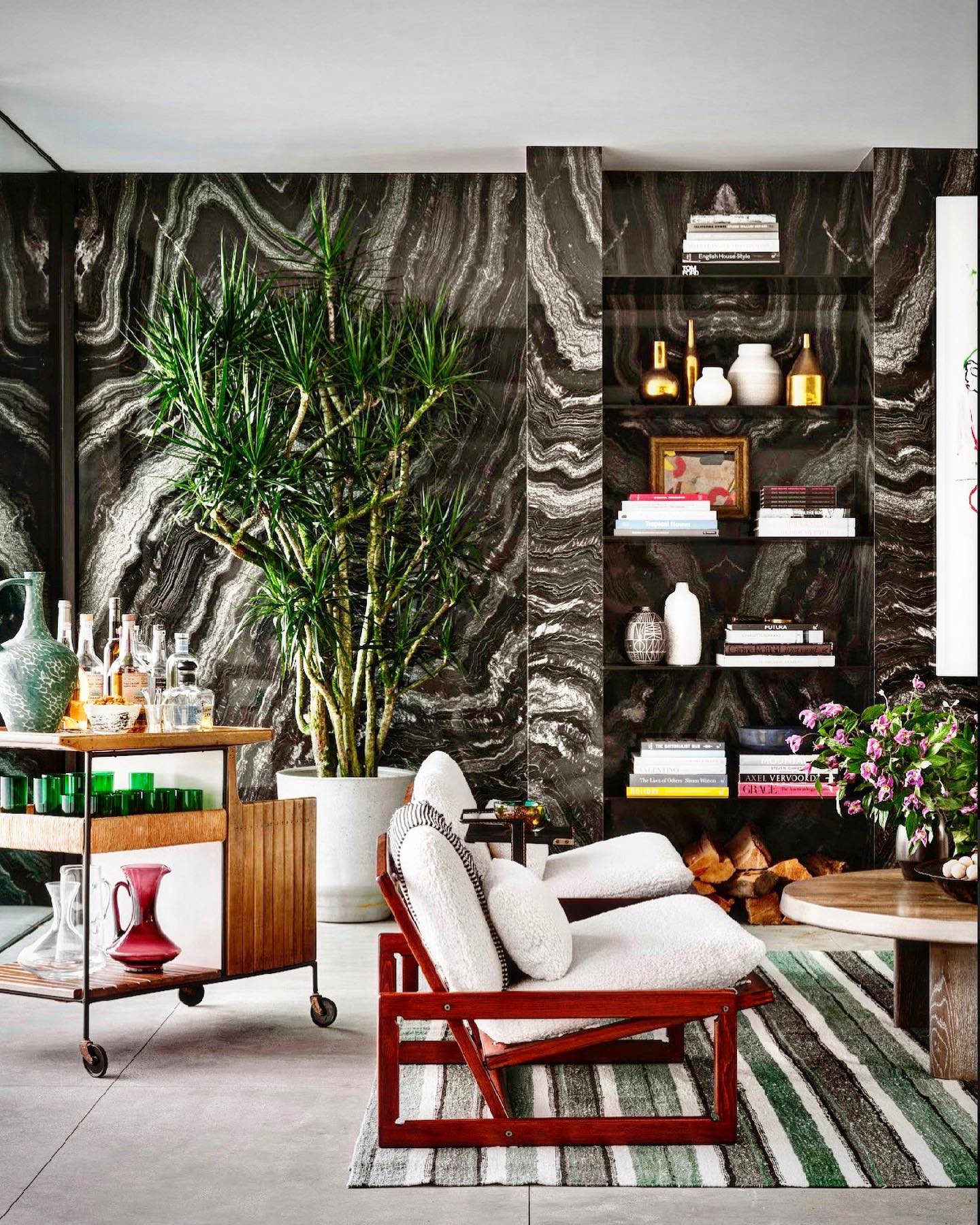 15. Carry a Statement Wall Finish Through Open Shelves