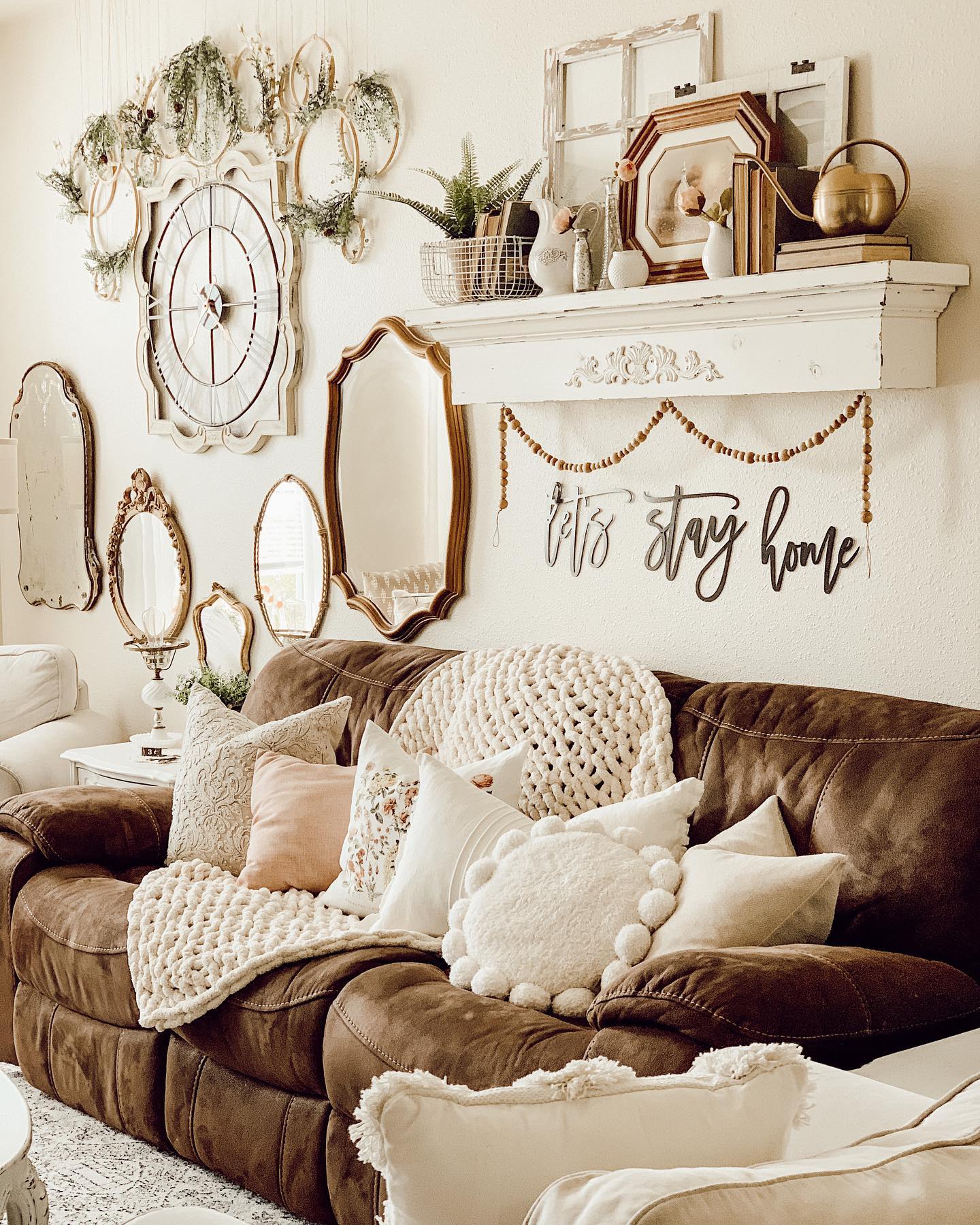 3. Collect Vintage Mirrors Around a Wall Shelf