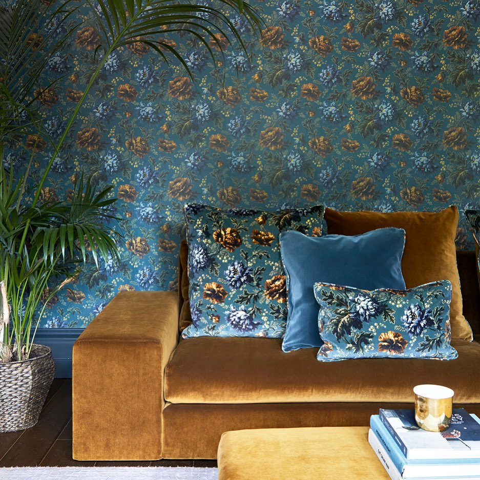 20. Repeat Floral Wallpaper in a Few Sofa Pillows