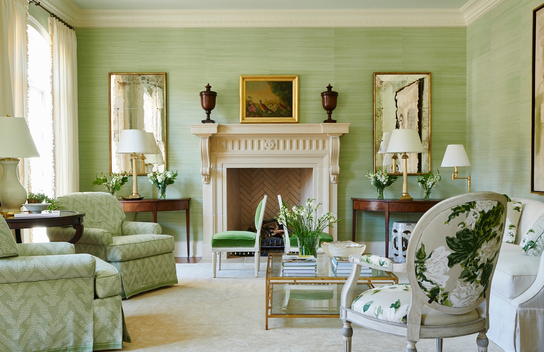 10. Soften Formal Symmetry With Green Grasscloth