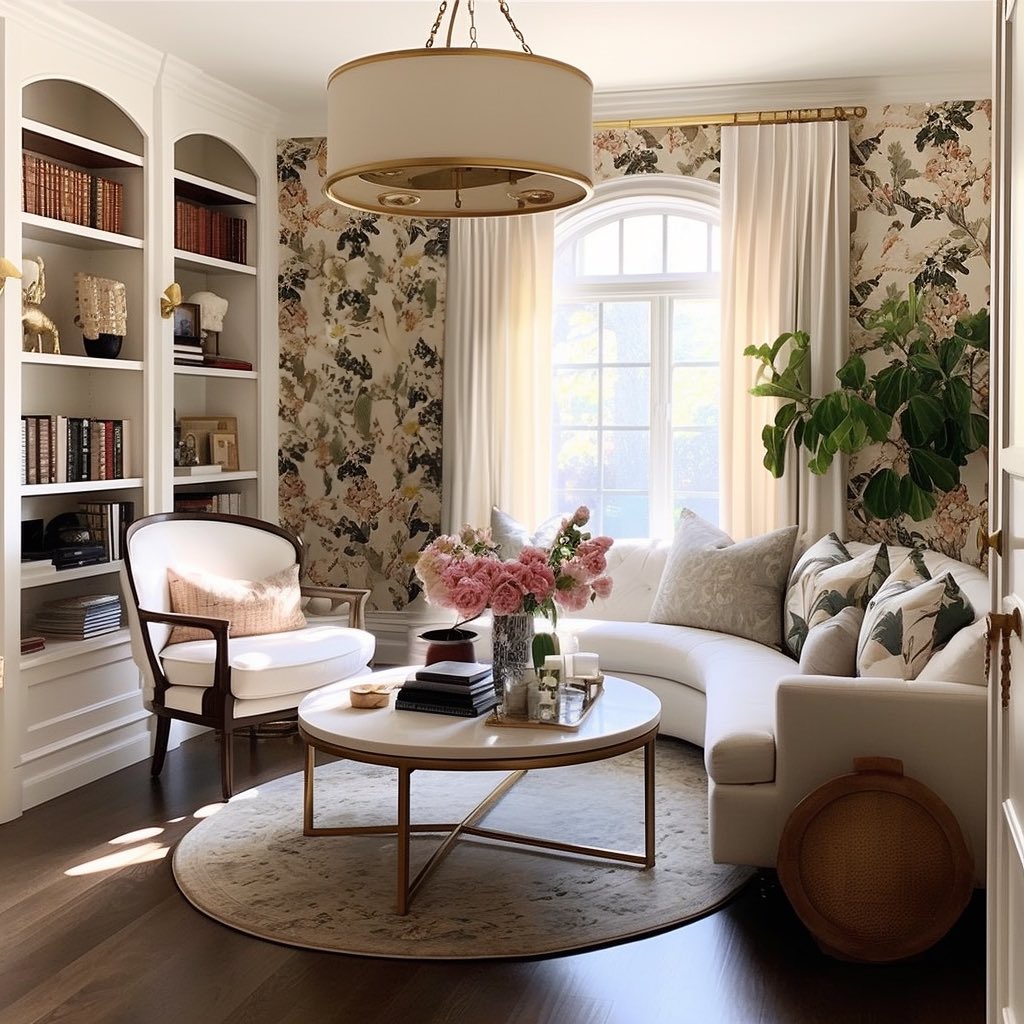 18. Use Botanical Paper Beside Built In Bookcases