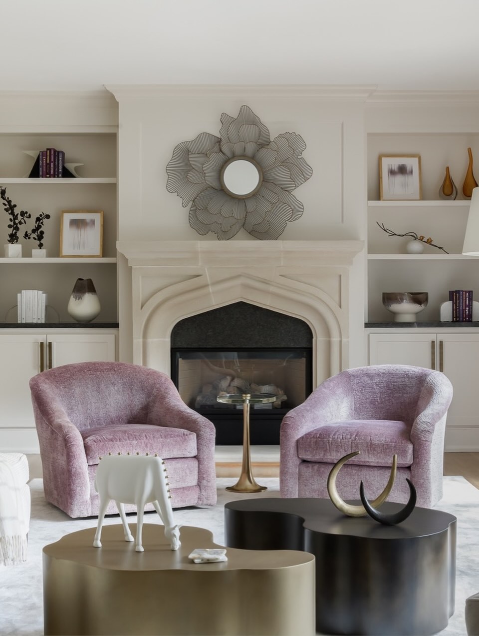 11. Soften a Formal Fireplace With Pastel Chairs
