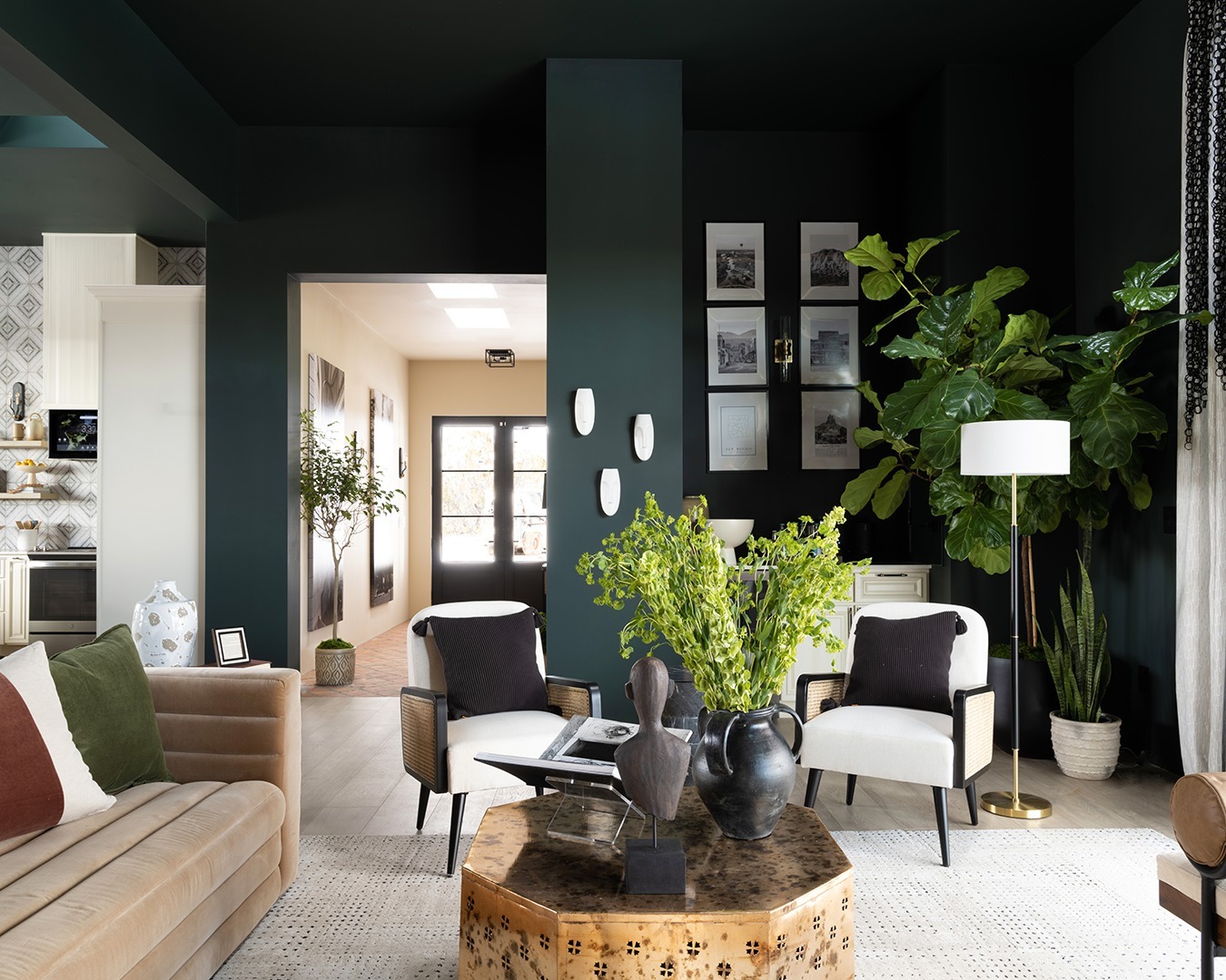 6. Balance Deep Green Walls With Pale Seating