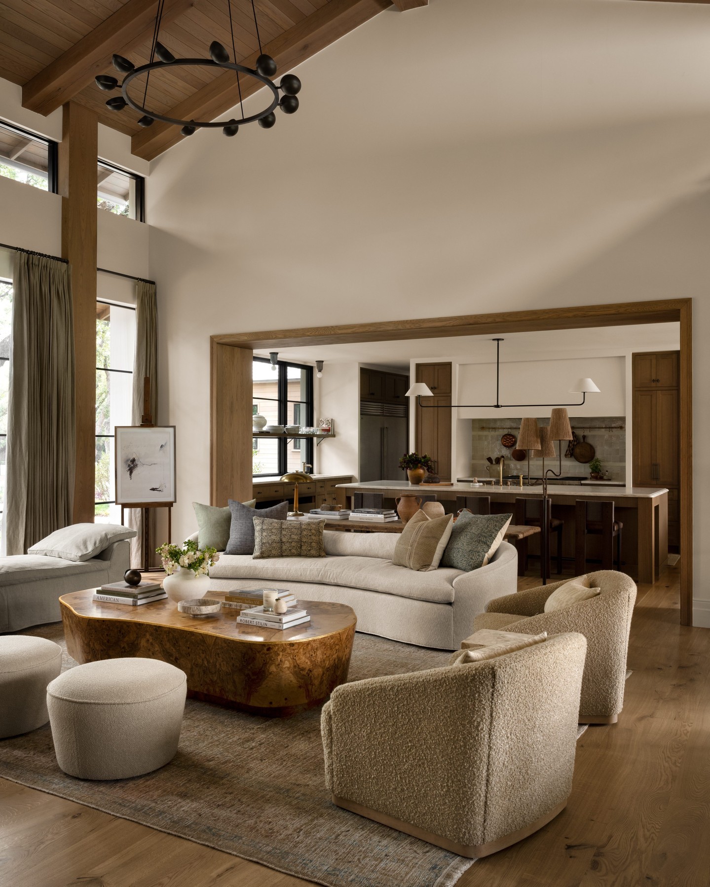 8. Let Timber Beams Set the Tone in a Pale Room
