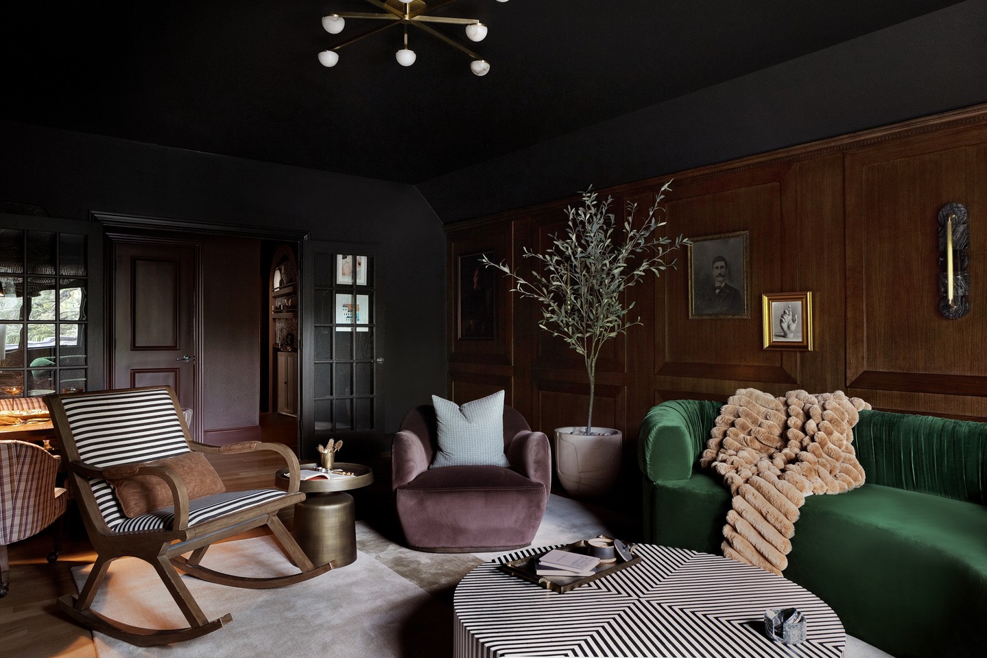 13. Pair a Striped Rocker With a Graphic Round Table