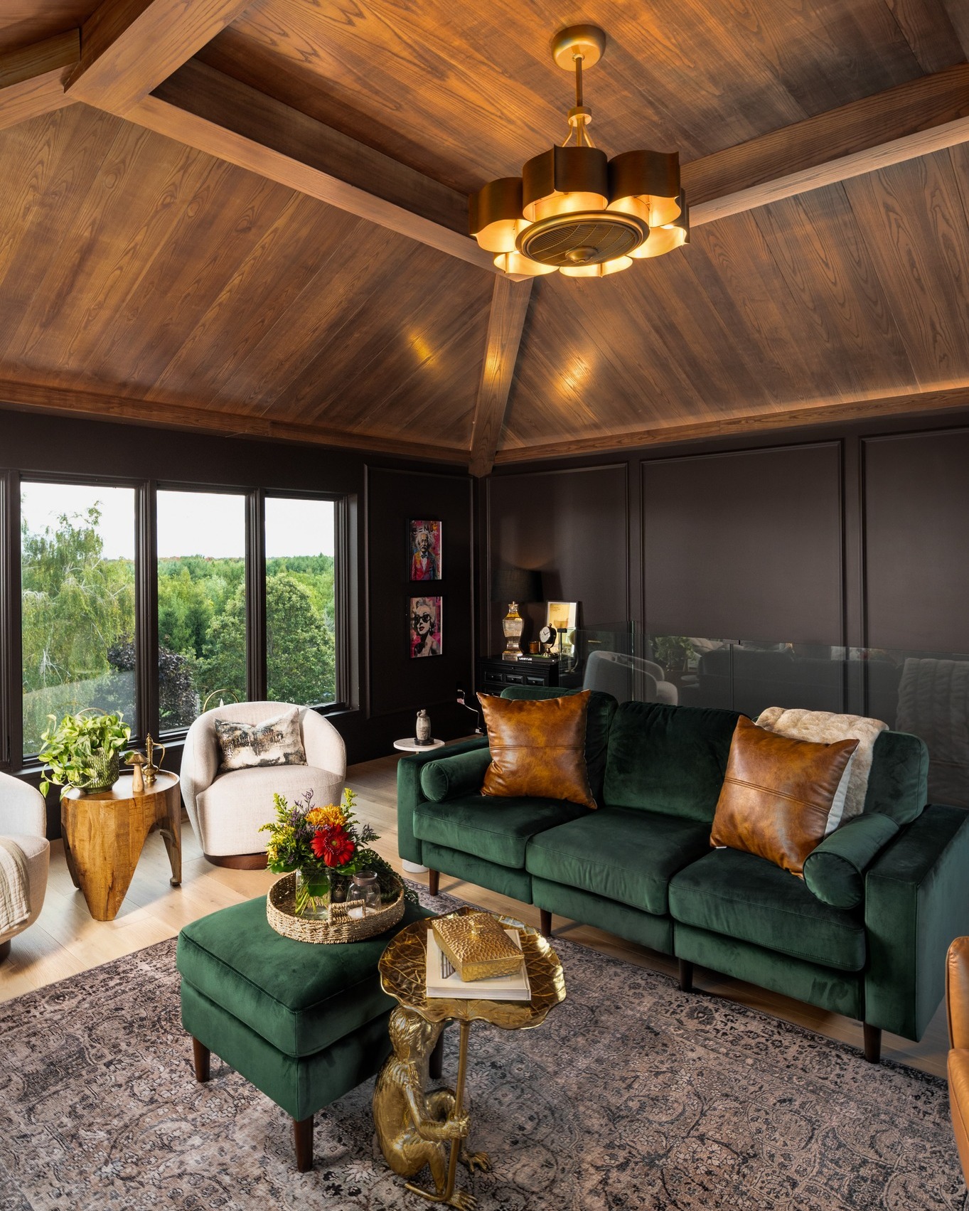15. Echo a Timber Ceiling With Tan Sofa Cushions
