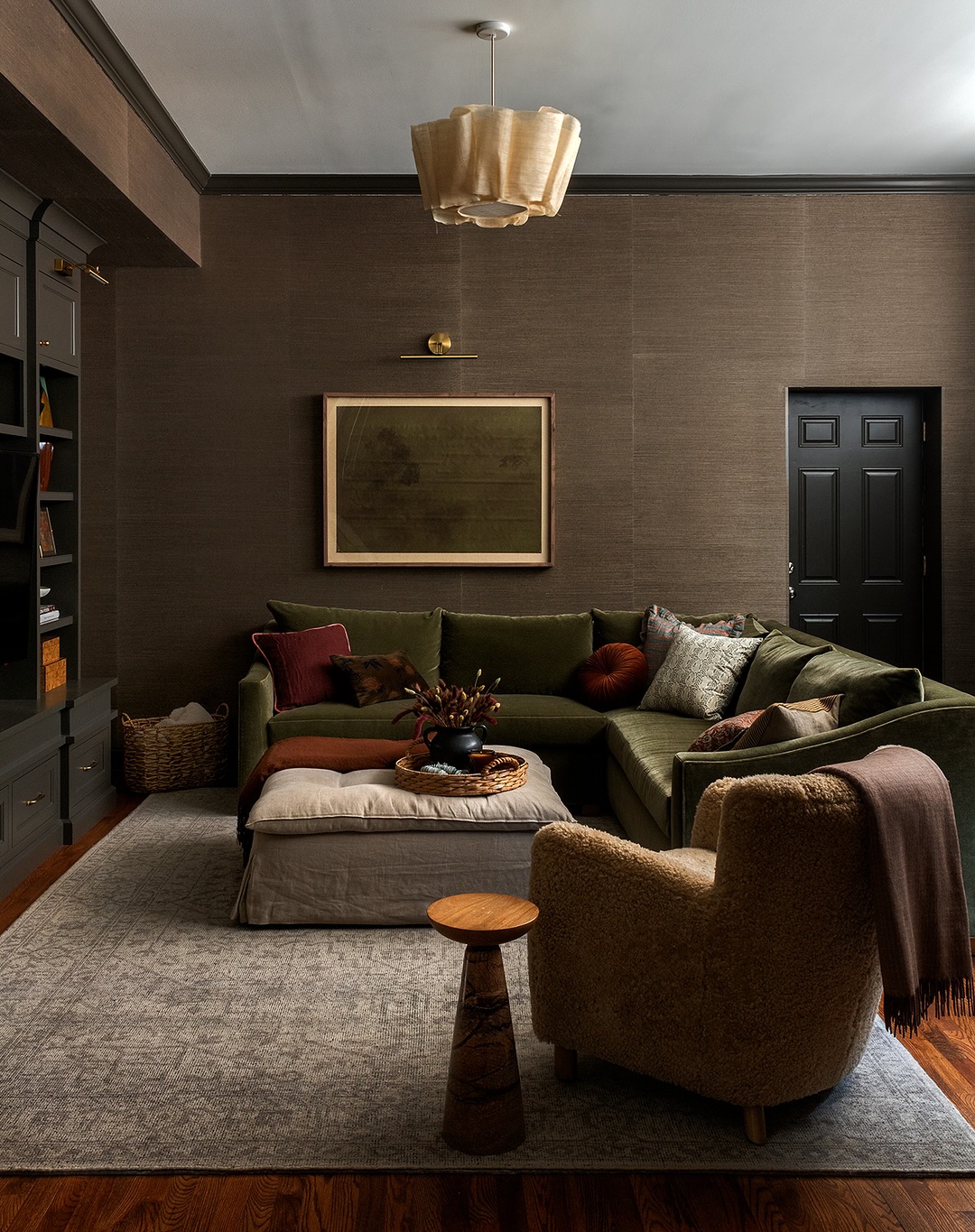 18. Center an Olive Sectional Around an Oversized Ottoman