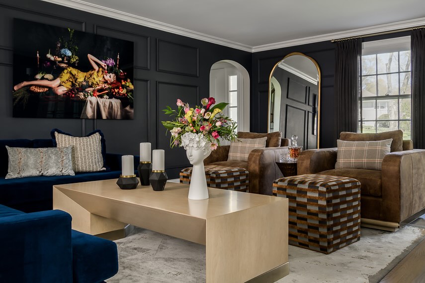 19. Use Checked Ottomans to Connect Contrasting Seats