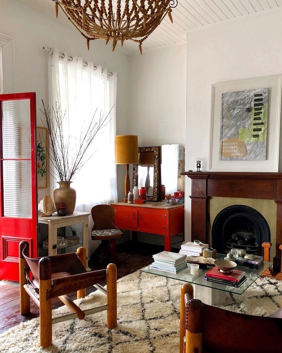 8. Repeat Tomato Red Beside Caramel Leather