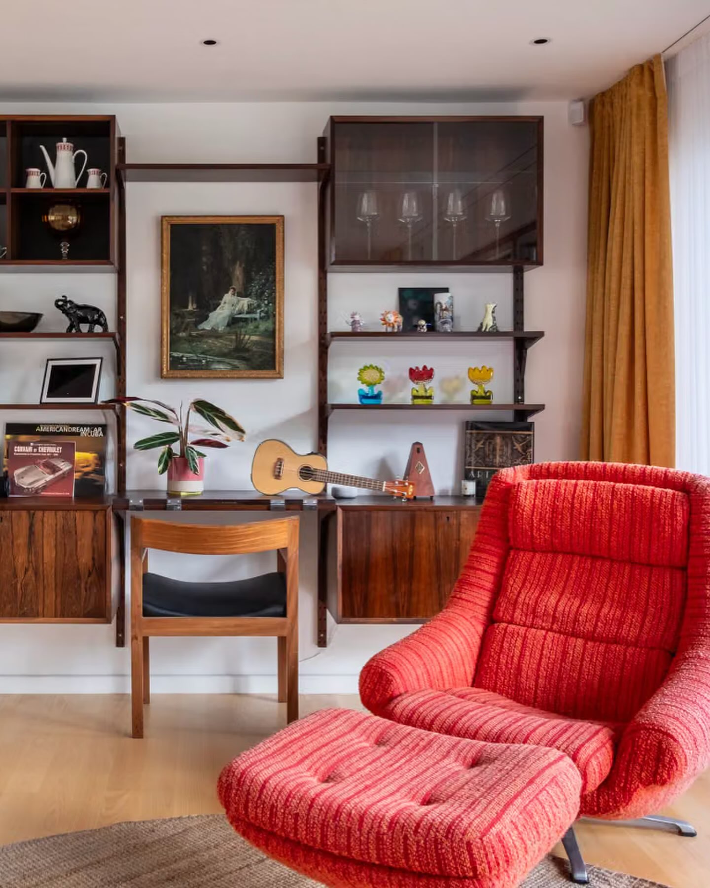 13. Combine Red Upholstery With Mustard Curtains