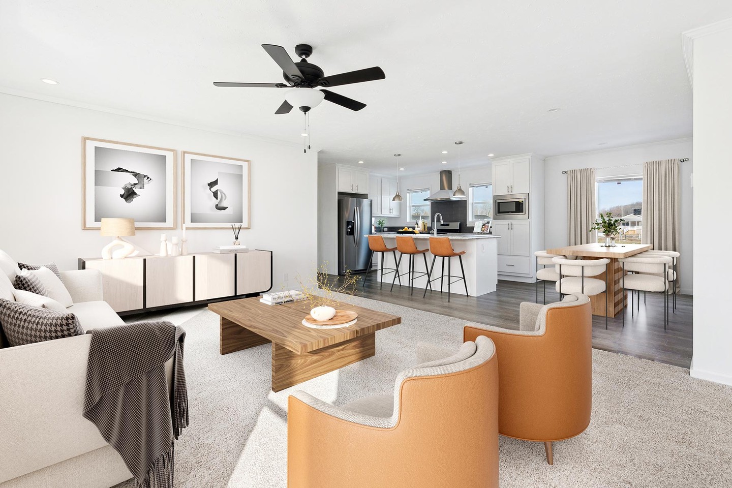 3. Add Curved Chairs in a Warm Accent Color