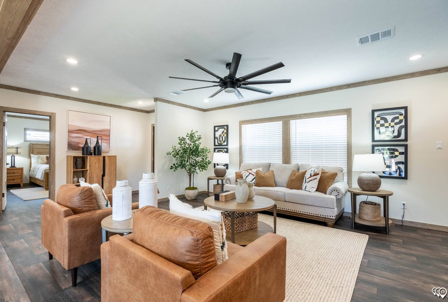 12. Mix Caramel Chairs With a Pale Sofa
