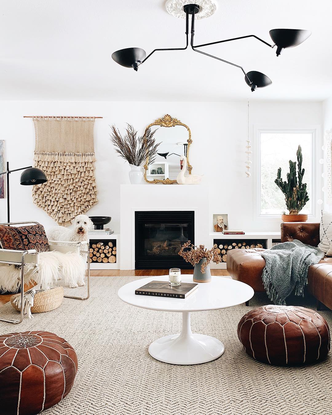 4. Pair Sculptural Lighting With Soft Woven Texture