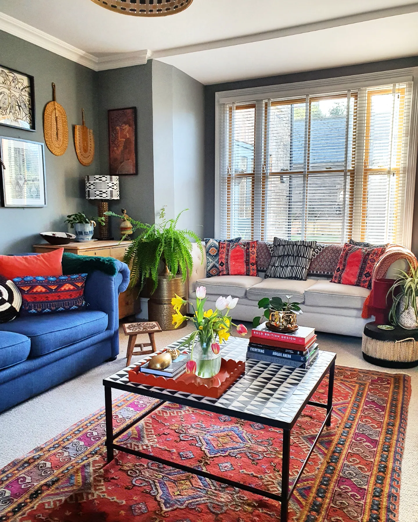 14. Mix a Graphic Table With Larger Rug Motifs