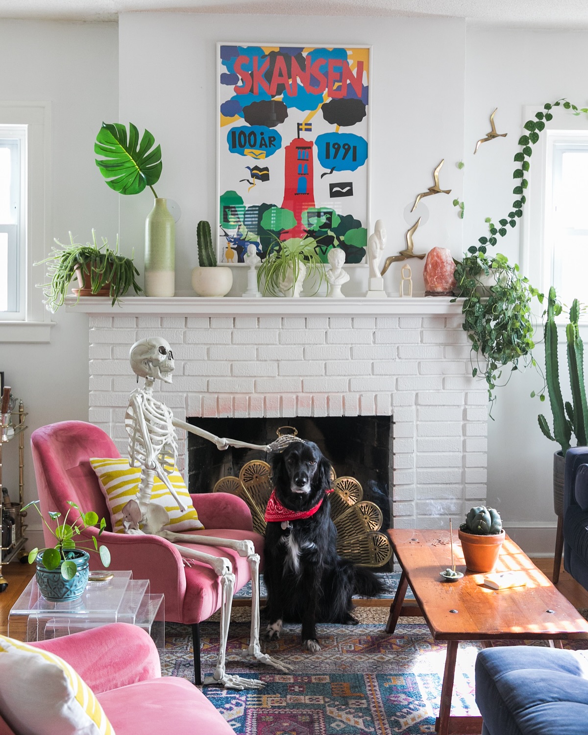 16. Pair Pink Chairs With Deep Blue Seating