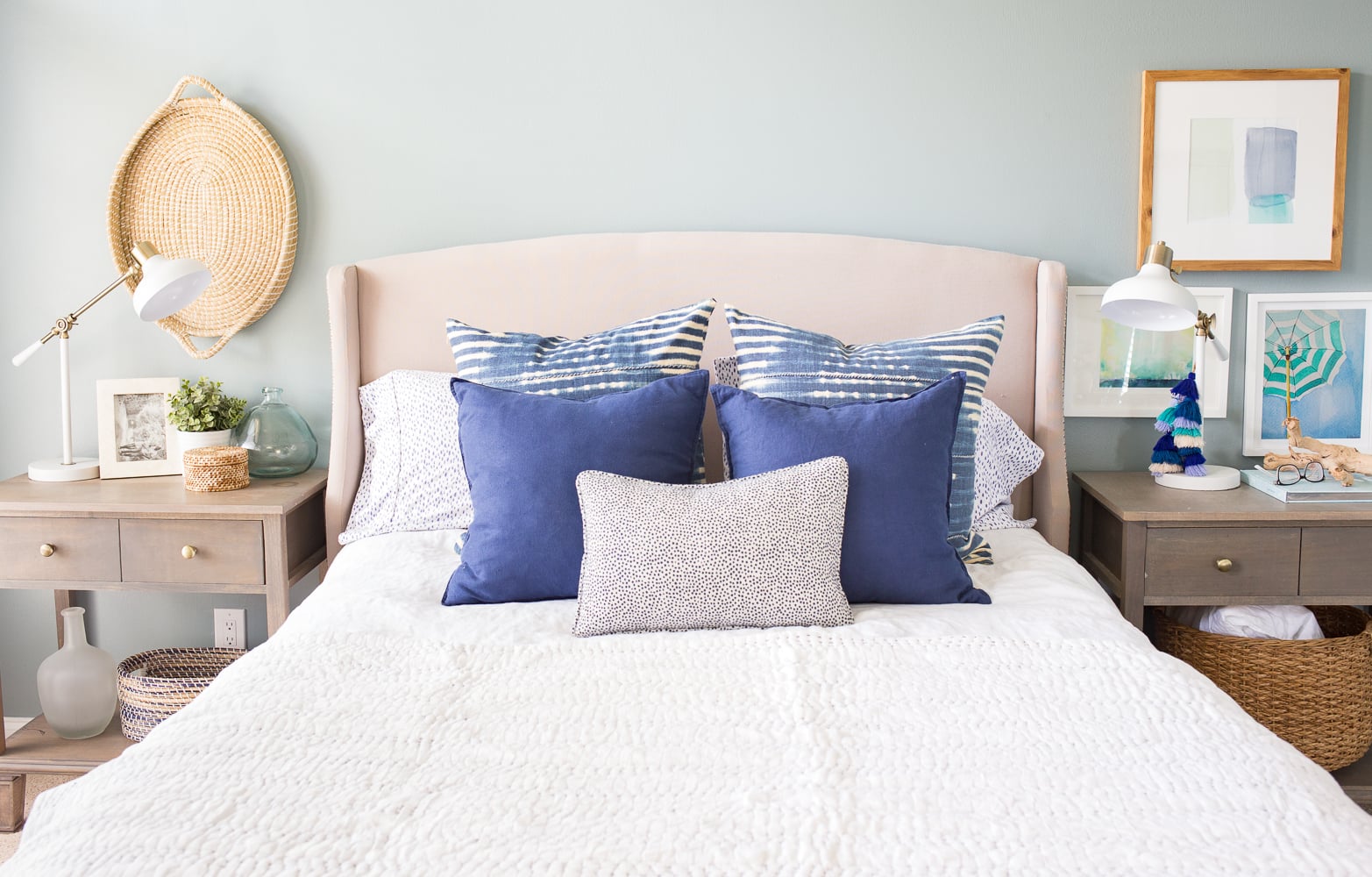 6. Vary the Scale of Blue Bedding Patterns