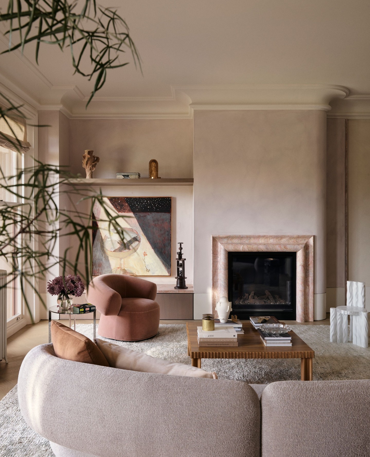 11. Echo a Fireplace Color in the Seating