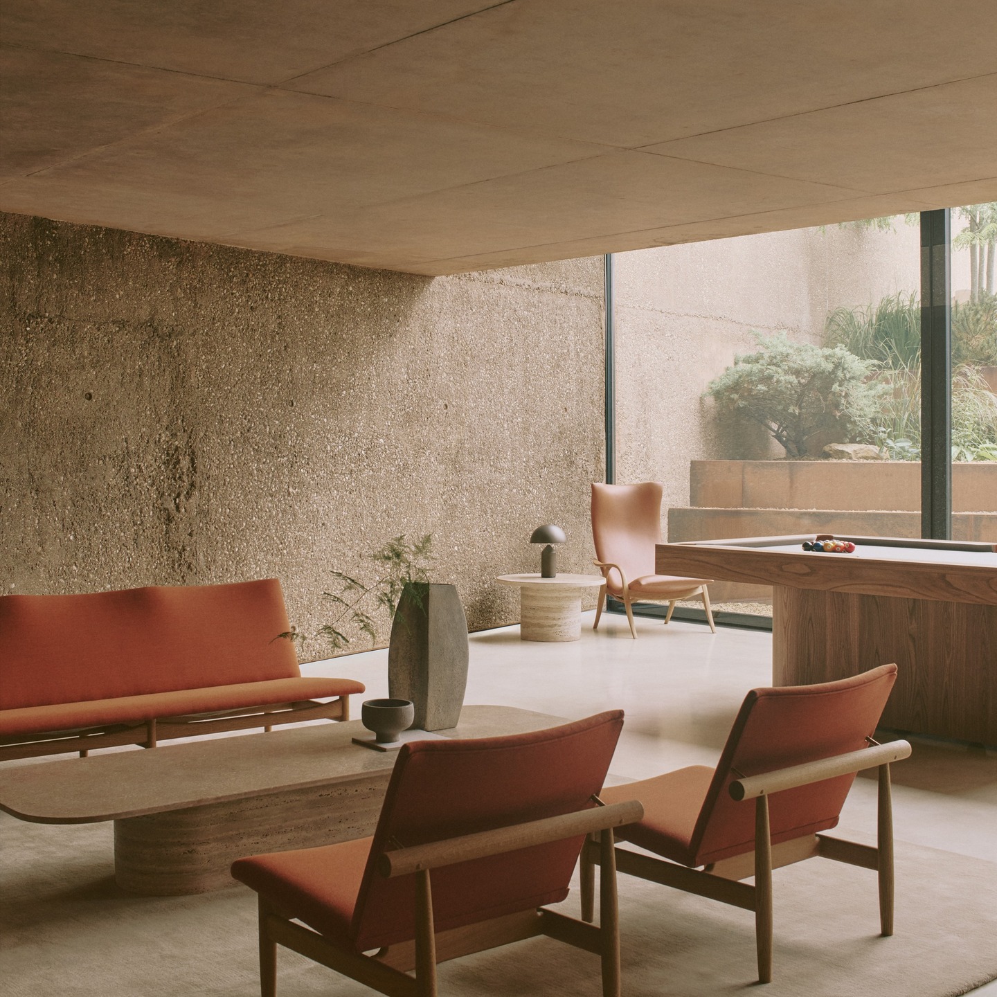 17. Pair Rough Walls with Warm Leather Seating