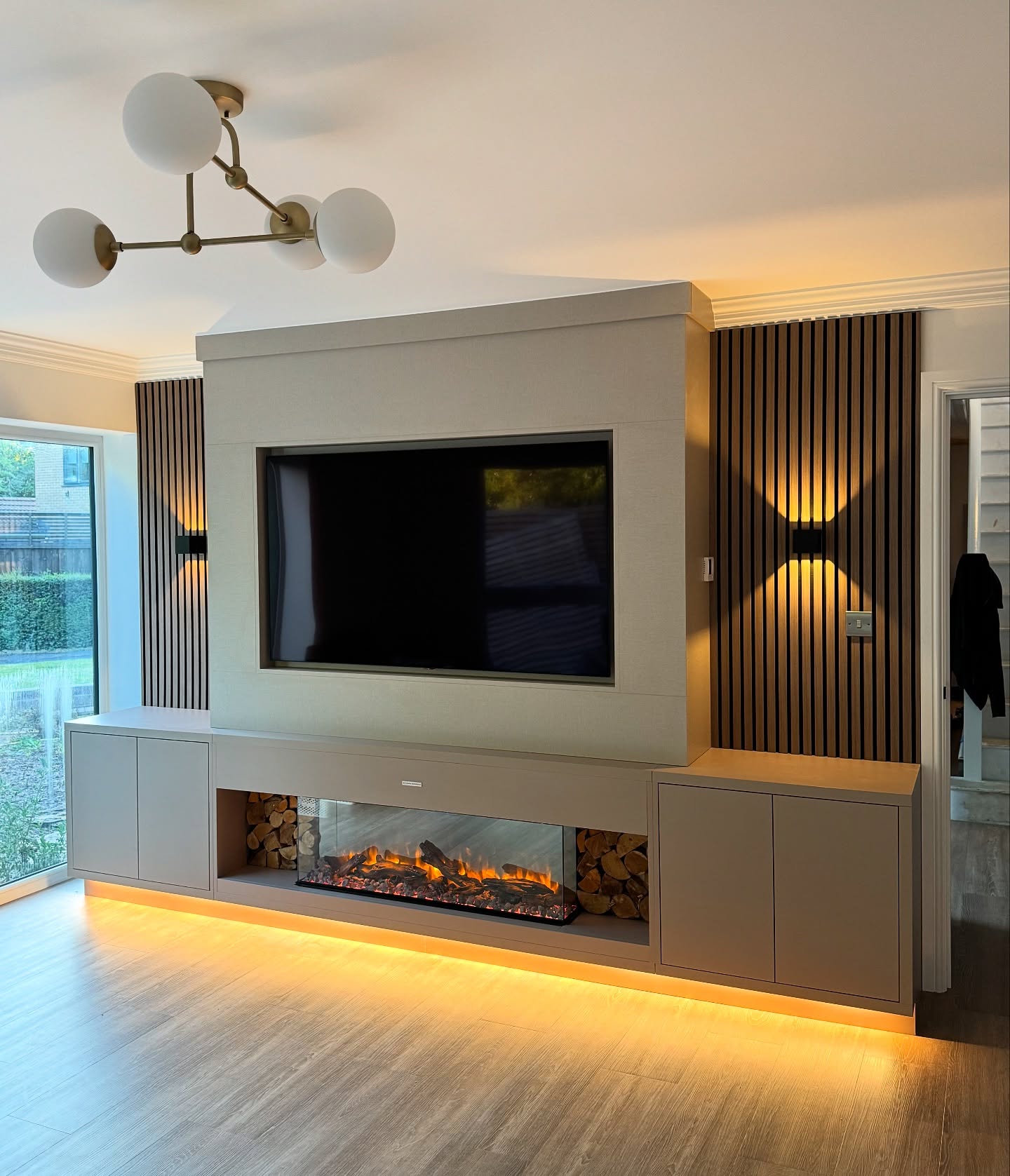 9. Wash Slatted Panels With Paired Wall Lights