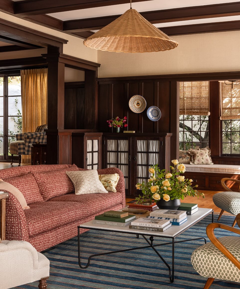 17. Lighten Dark Cabinetry With Fabric Panels