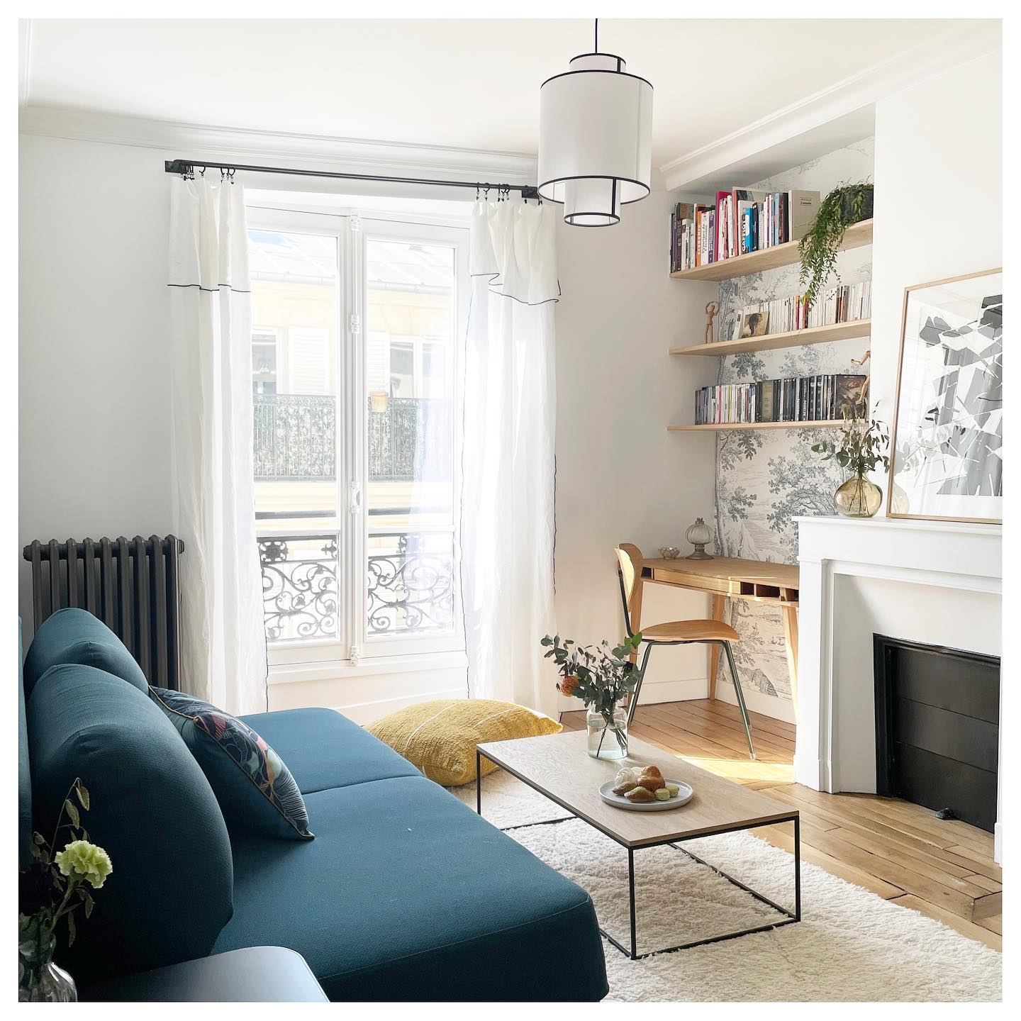12. Fit a Small Desk Beside the Fireplace