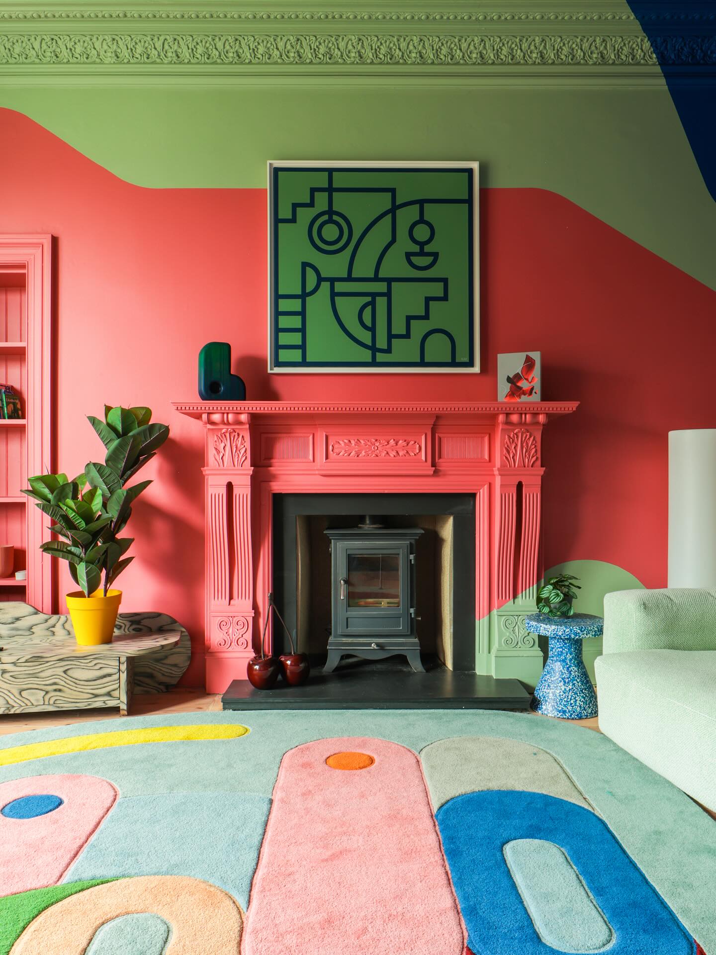 11. Draw Pink and Green Curves Across the Wall
