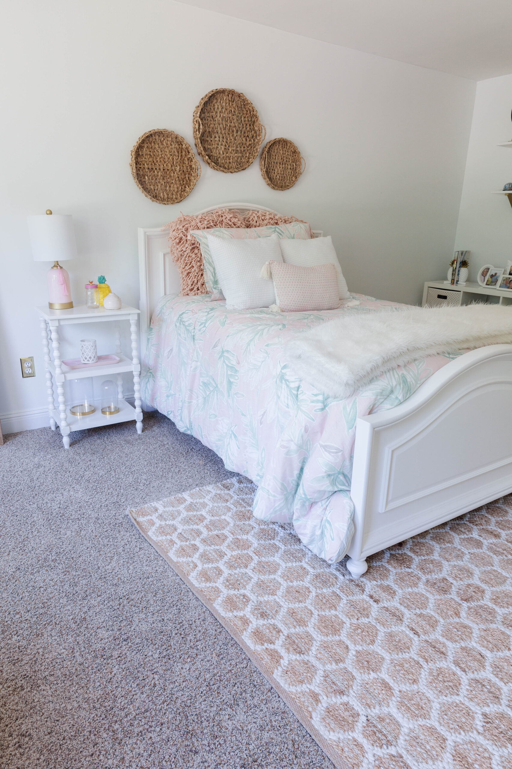 2. Give a White Cottage Bed Pink Palm Bedding