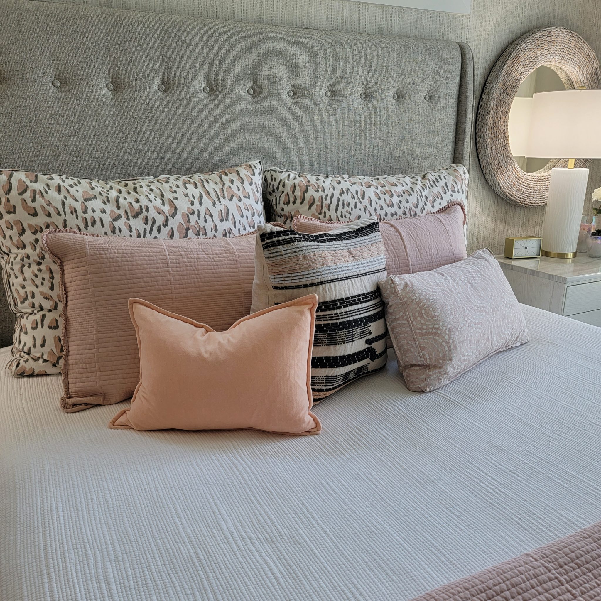 9. Mix Pink Pillow Textures Within a Quiet Coastal Palette
