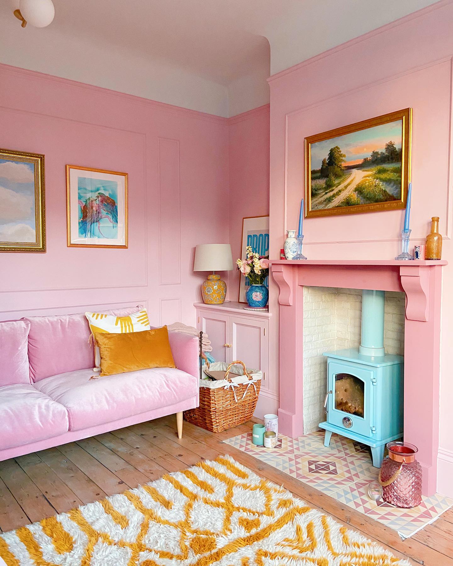 4. Paint the Mantel to Match Pink Walls