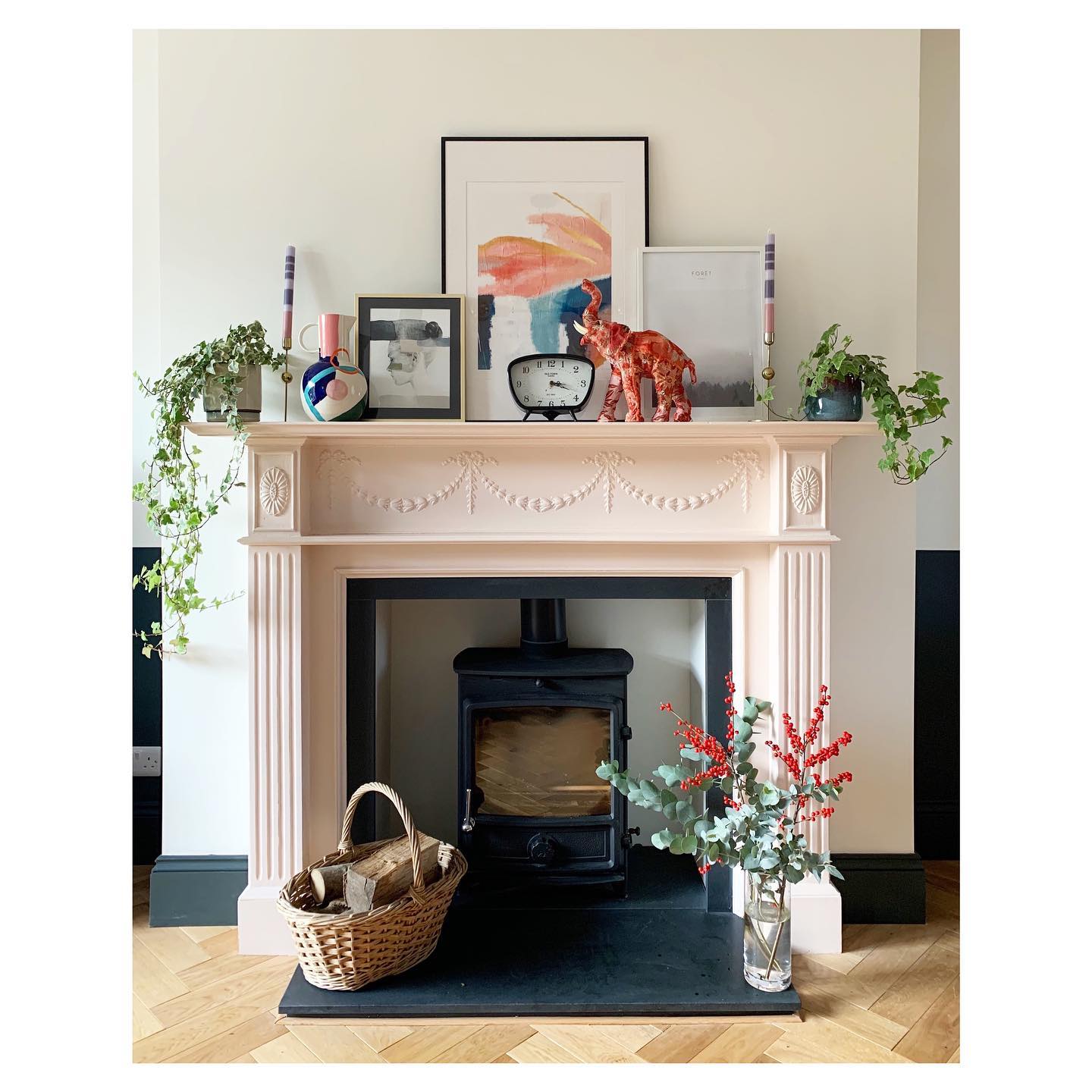11. Highlight an Ornate Mantel with Blush
